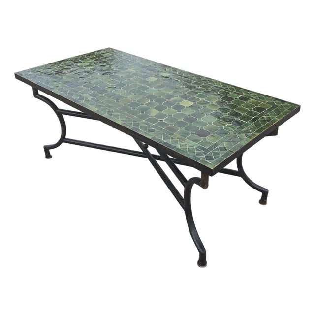 48" Rectangular Handmade Moroccan Tamegroute Green Mosaic Coffee Table For Sale