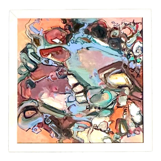 Vintage Boho Original Abstract Oil on Canvas For Sale