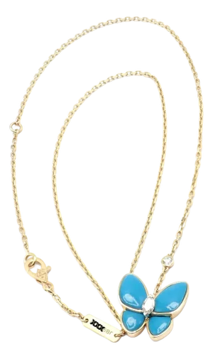 Van Cleef & Arpels Gold Diamond Turquoise Butterfly Pendant Necklace