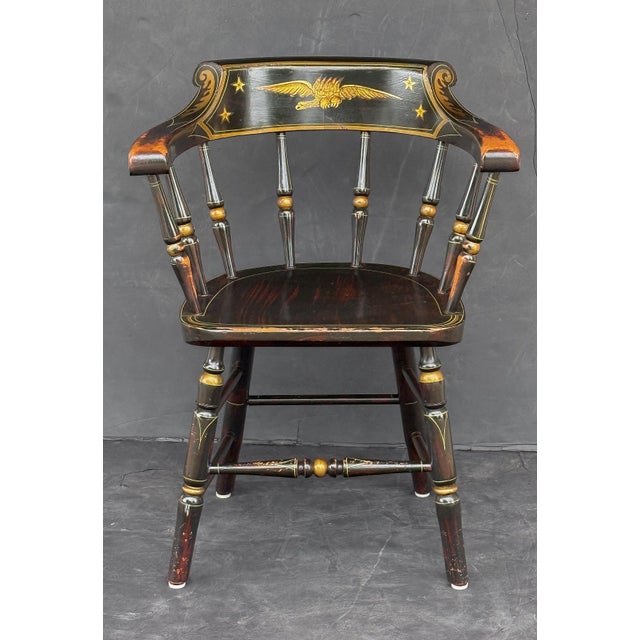 American American Ebonized Captain's Chair With Federal Style Eagle and Stars For Sale - Image 3 of 18