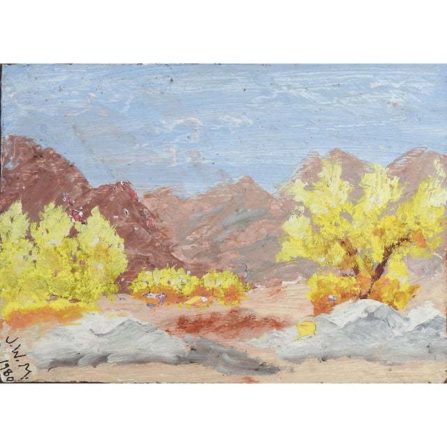 Vintage 1980 oil on masonite impressionist autumn mountain desert landscape painting by Jane Wells Moran (20th Century)...