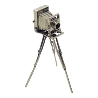 Vintage Italian Handmade Genuine Sterling Silver 925 Camera Tripod Figurine Miniature, Made in Tuscany (Arezzo) For Sale