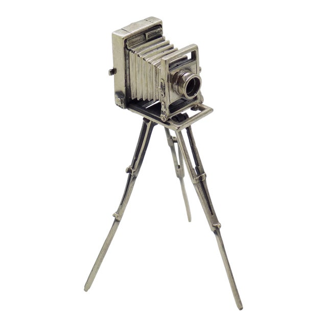 Vintage Italian Handmade Genuine Sterling Silver 925 Camera Tripod Figurine Miniature, Made in Tuscany (Arezzo) For Sale