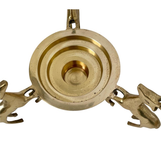 Brass 2 Vintage Brass Deer Reindeer Trios Footed Large Pillar Candle Holder Christmas For Sale - Image 8 of 8