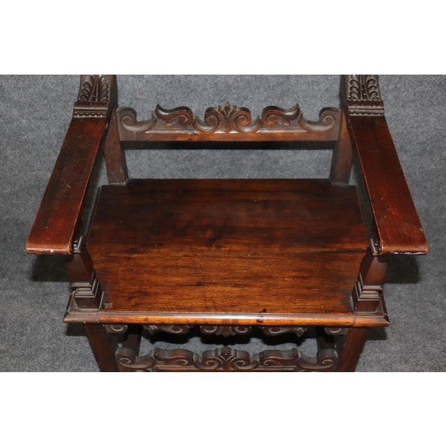 Wood Fine Quality Antique Carved Walnut Spanish Colonial Throne Armchair For Sale - Image 7 of 12