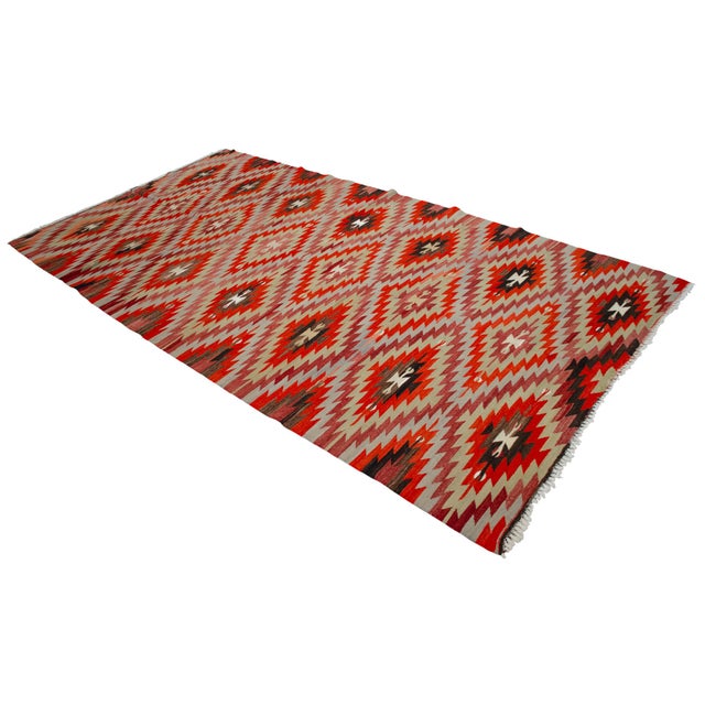 Handwoven Turkish Rug Diamond Pattern Kilim Rug - 5'5" X 10'1" For Sale - Image 4 of 12