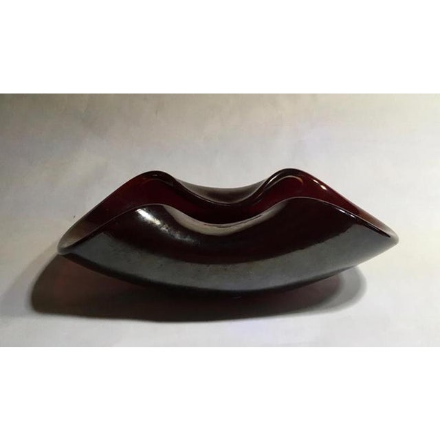 1960 Italy Mid-Century modern iridescent rubin color blown paste glass bowl with certificate of authenticity