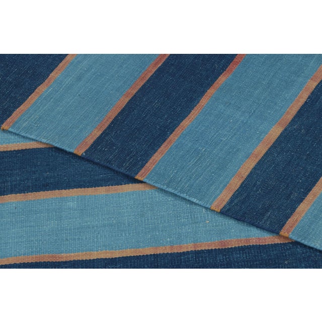 Textile Vintage Dhurrie Rug, Navy and Sky Blue Stripes - Rug & Kilim For Sale - Image 7 of 7