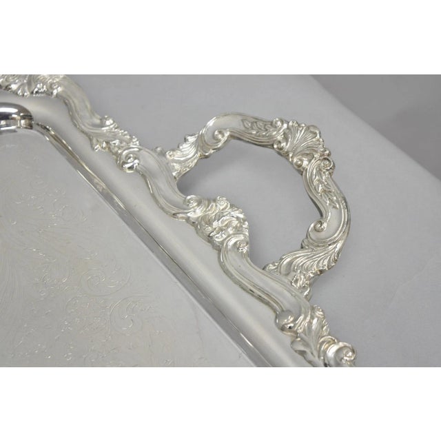 Vintage Sheridan Victorian Silver Plated Footed Butlers Serving Platter Bar Tray For Sale In Philadelphia - Image 6 of 14