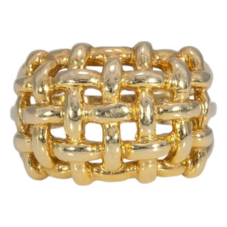 Basket-Weave Estate Ring in Solid 14k Gold – Woven Gold Ring, Size 7 For Sale