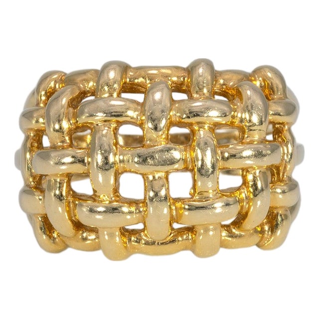 Basket-Weave Estate Ring in Solid 14k Gold – Woven Gold Ring, Size 7 For Sale