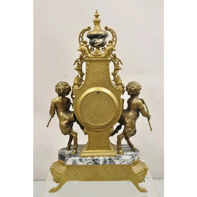 Vintage French Louis XV Style Brevettato Italy Brass & Marble Figural Clock Set For Sale - Image 11 of 16