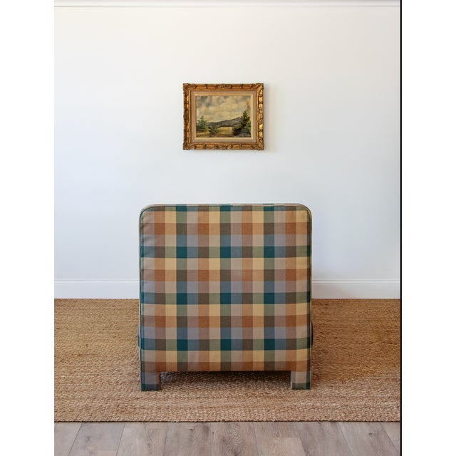 Traditional Custom Upholstered Charles H. Beckley Twin Beds in Plaid Performance Fabric For Sale - Image 3 of 4