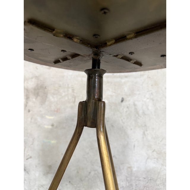 Arteriors Wyndham Swivel Counter Stools Set of 8 Natural Wax Wood Vintage Brass For Sale - Image 9 of 10