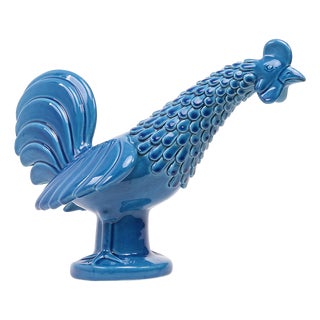 Vintage Italian Blue Ceramic Rooster, 1960s For Sale