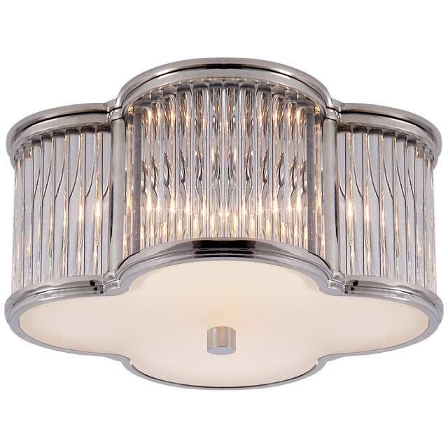 Basil Small Flush Mount in Polished Nickel and Clear Glass Rods with Frosted Glass Designer: Alexa Hampton Mounting: Flush...