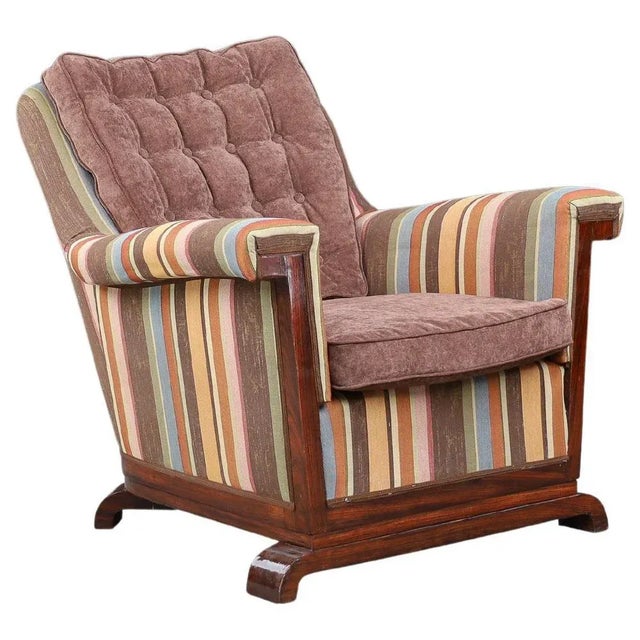 Large Art Deco Chair in Fabric and Walnut, 1930s For Sale - Image 14 of 14