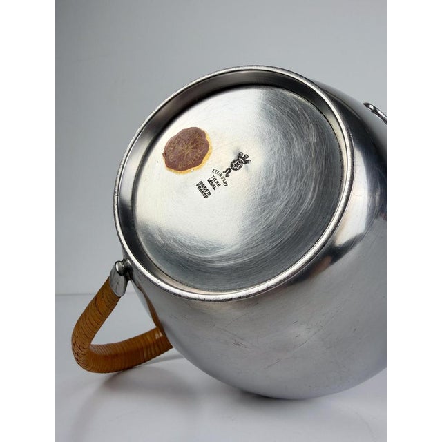 Silver Mid-20th Century Pewter Tea Set with Rattan Wrapped Handlers from Gras et Etienne, 1950s, Set of 3 For Sale - Image 8 of 18