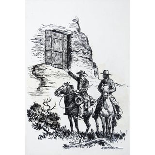 Late 20th Century Eugene Shortridge Cowboy Pen & Ink Western Drawing For Sale