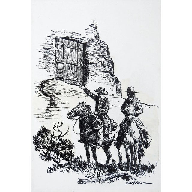 Late 20th Century Eugene Shortridge Cowboy Pen & Ink Western Drawing For Sale