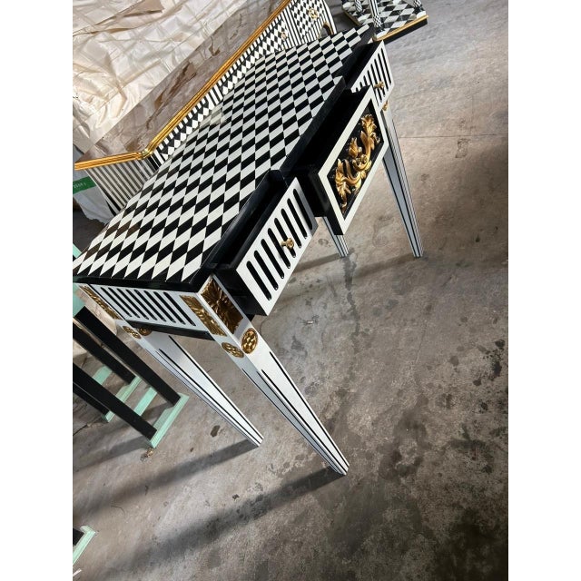 Neoclassical 1960s Courtly checkered Console Table-Black/white For Sale - Image 3 of 6