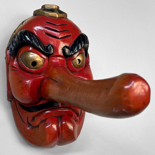 Vintage Hand-Carved Tengu Mask, 1950s For Sale - Image 6 of 18