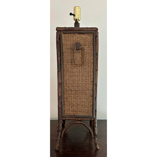 1980s Vintage Boho Burnt Bamboo Lamp For Sale - Image 5 of 9