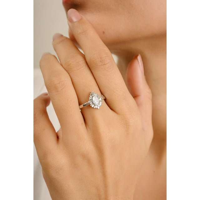 18k Gold Natural Diamond Cluster Pear Engagement Ring for Her Size 6.5 For Sale - Image 4 of 11