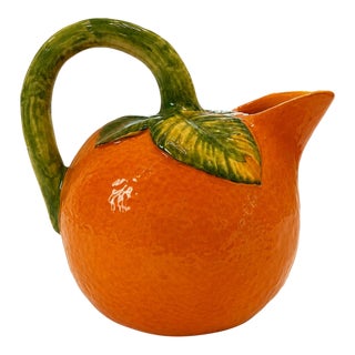 Vintage 1960s–70s Orange Majolica-Style Fruit Ceramic Vessel For Sale
