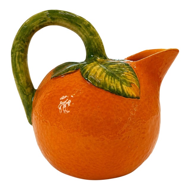 Vintage 1960s–70s Orange Majolica-Style Fruit Ceramic Vessel For Sale