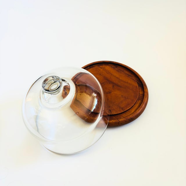 Mid-Century Modern Vintage Glass Cloche on Teak Base For Sale - Image 3 of 10
