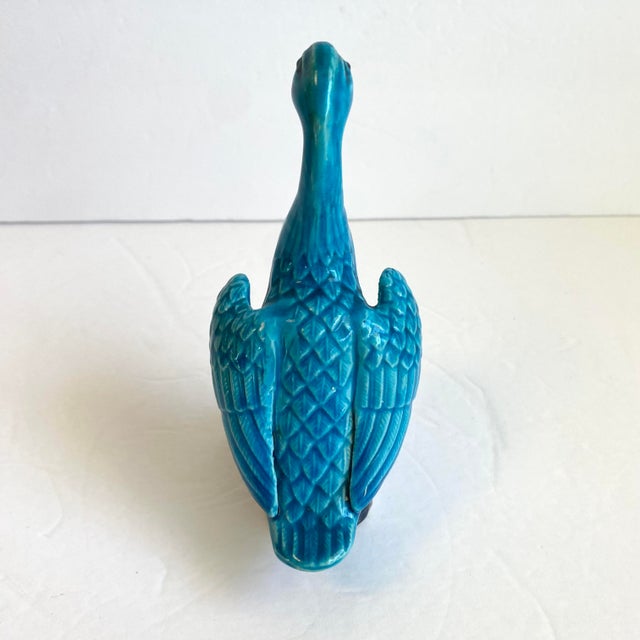 Turquoise Chinese Turquoise Duck Statue Antique Figural Porcelain Blue Glaze Goose Bird Figurine For Sale - Image 8 of 11