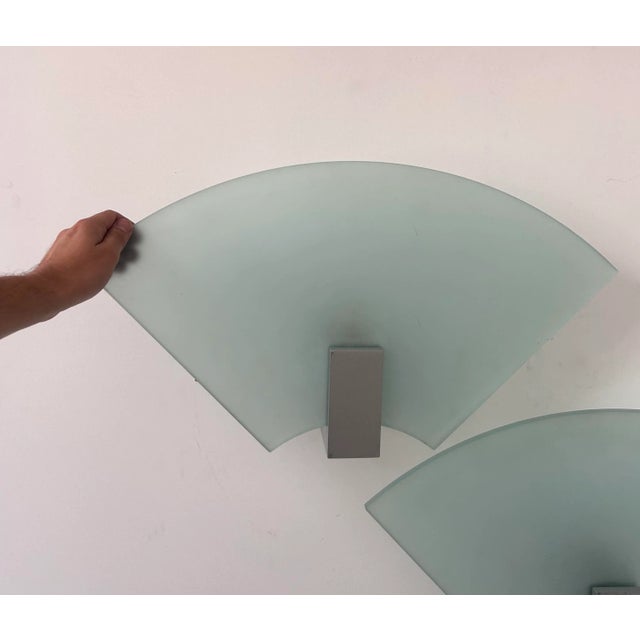 Glass Vintage Sandblasted Glass Wall Lights, 1980, Set of 2 For Sale - Image 7 of 12