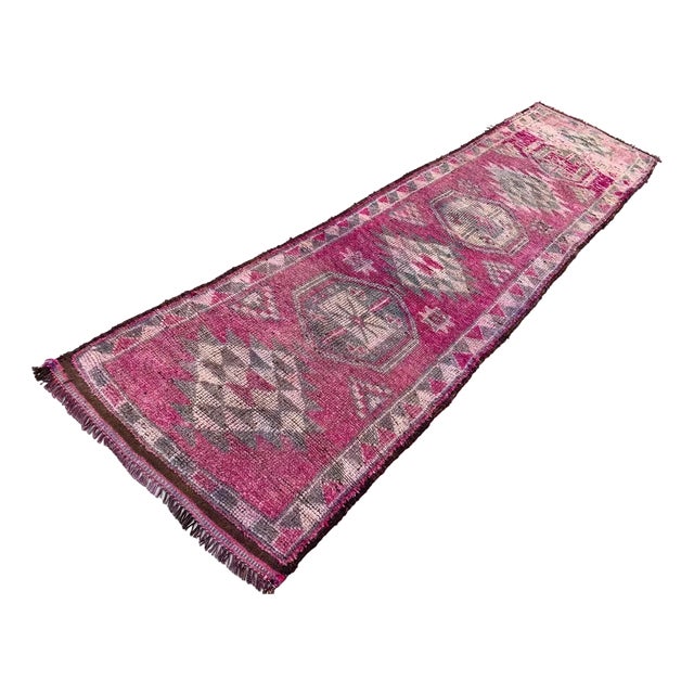 Vintage Turkish Tribal Runner Rug in Wool For Sale