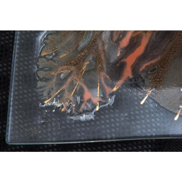 Vintage Signed Higgins Fused Glass Square Tree Branches Bowl Brown, Coral, Gold MCM For Sale - Image 10 of 10