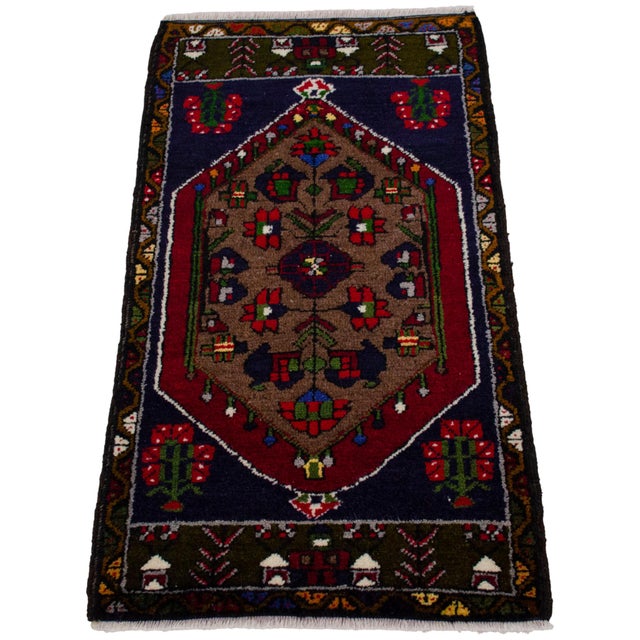 1970s Hand Knotted Small Rug Vintage DoorMat Entry Decor - 20'' X 35'' For Sale - Image 5 of 13