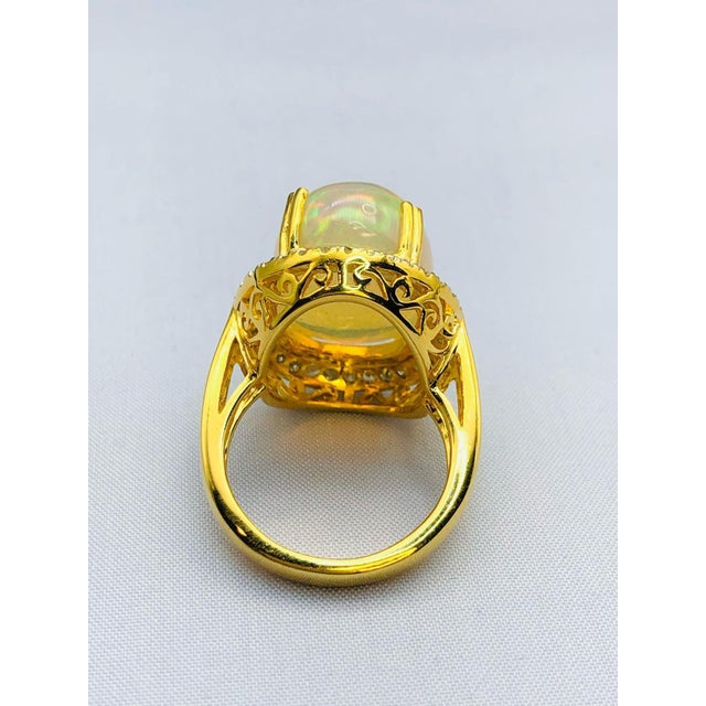 Art Deco Bochic "Orient" Natural Diamond & Fire Opal Ring Set In 18K Gold & Silver For Sale - Image 3 of 12