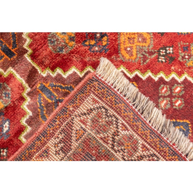 Brick Red Vintage Hand-Knotted Persian Qashqai Rug 4'0" X 5'4" For Sale - Image 8 of 16