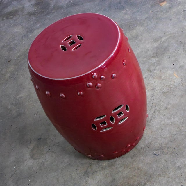 Late 20th Century Traditional Asian Garden Stool or Plant Stand From Gumps Oxblood Glazed Ceramic For Sale - Image 6 of 18