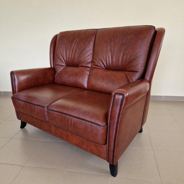 Art Deco Style Leather Sofa For Sale - Image 4 of 8