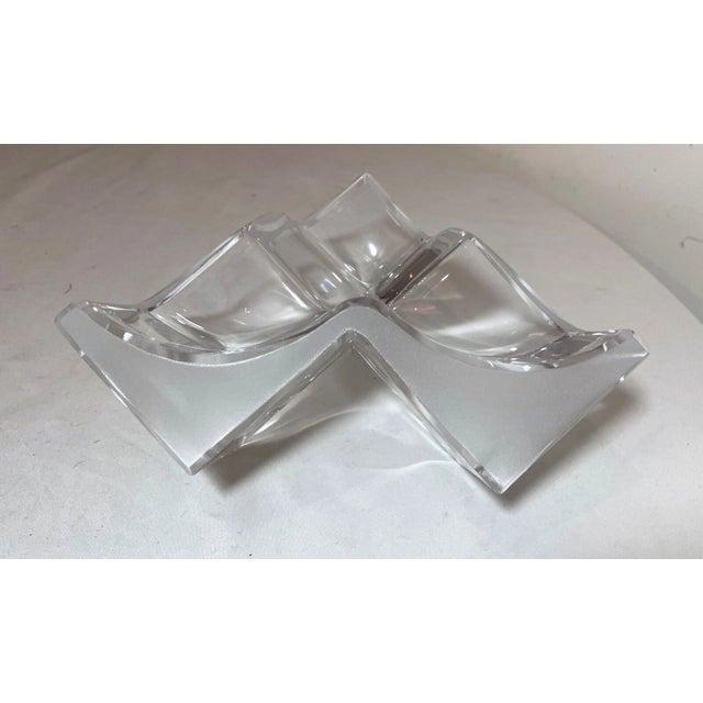 French 1990s Daum Three Section Cubist Clear and Frosted Crystal Vide Poche Bowl Sculpture For Sale - Image 3 of 16