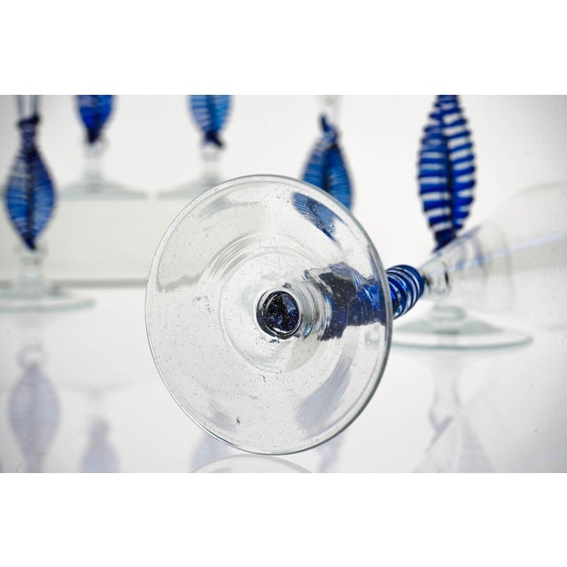 Cobalt and Pulegoso Murano Glass Ballerina Flutes from Cenedese, 1950s, Set of 7 For Sale - Image 14 of 18