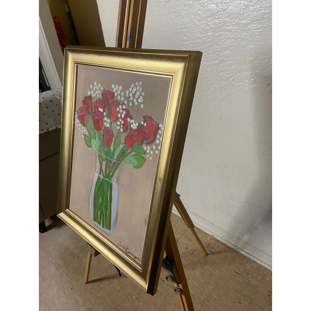 Contemporary Red Roses Still Life Oil Painting by Jessie Dominguez #1 For Sale - Image 3 of 8