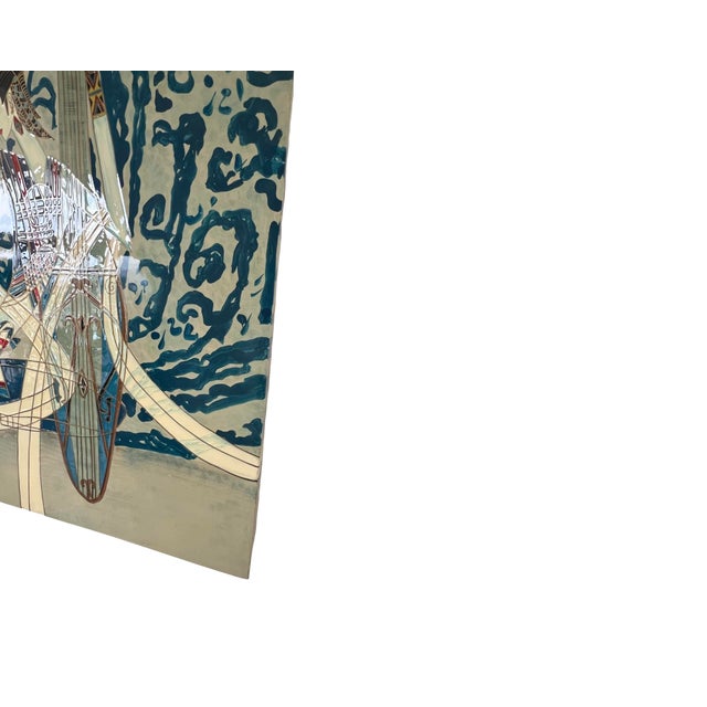 Vintage 1980s Postmodern Ting Shao Kuang Style Chinese Modern Large Wall Art Painting 36 X 36 For Sale - Image 4 of 12