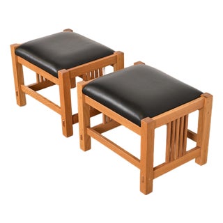 Stickley Mission Oak Arts & Crafts Stools or Ottomans, Pair For Sale