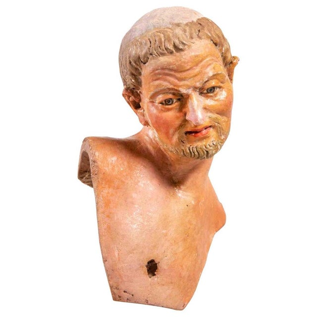 18th Century Polychrome Ceramic Head Sculpture with Glass Eyes For Sale - Image 5 of 5