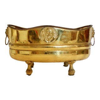 Large Antique English Brass Jardiniere Lions Masks & Paws For Sale