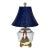 Vintage Chinoiserie White Ginger Jar Table Lamp With Navy Blue Wicker Shade - Newly Painted For Sale
