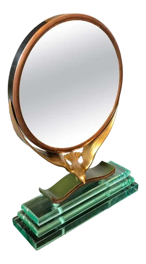 1940s Italian Mid-Century Modern Copper and Verde Nilo Glass Table Mirror
