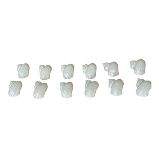 1960s Coastal Table Decor- Dozen Turbo Sea Shells Napkin Rings Mother of Pearl - 12 pcs For Sale